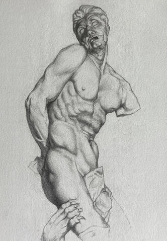 Untitled traditional drawing study: Mechanical graphite pencil on mixed media paper